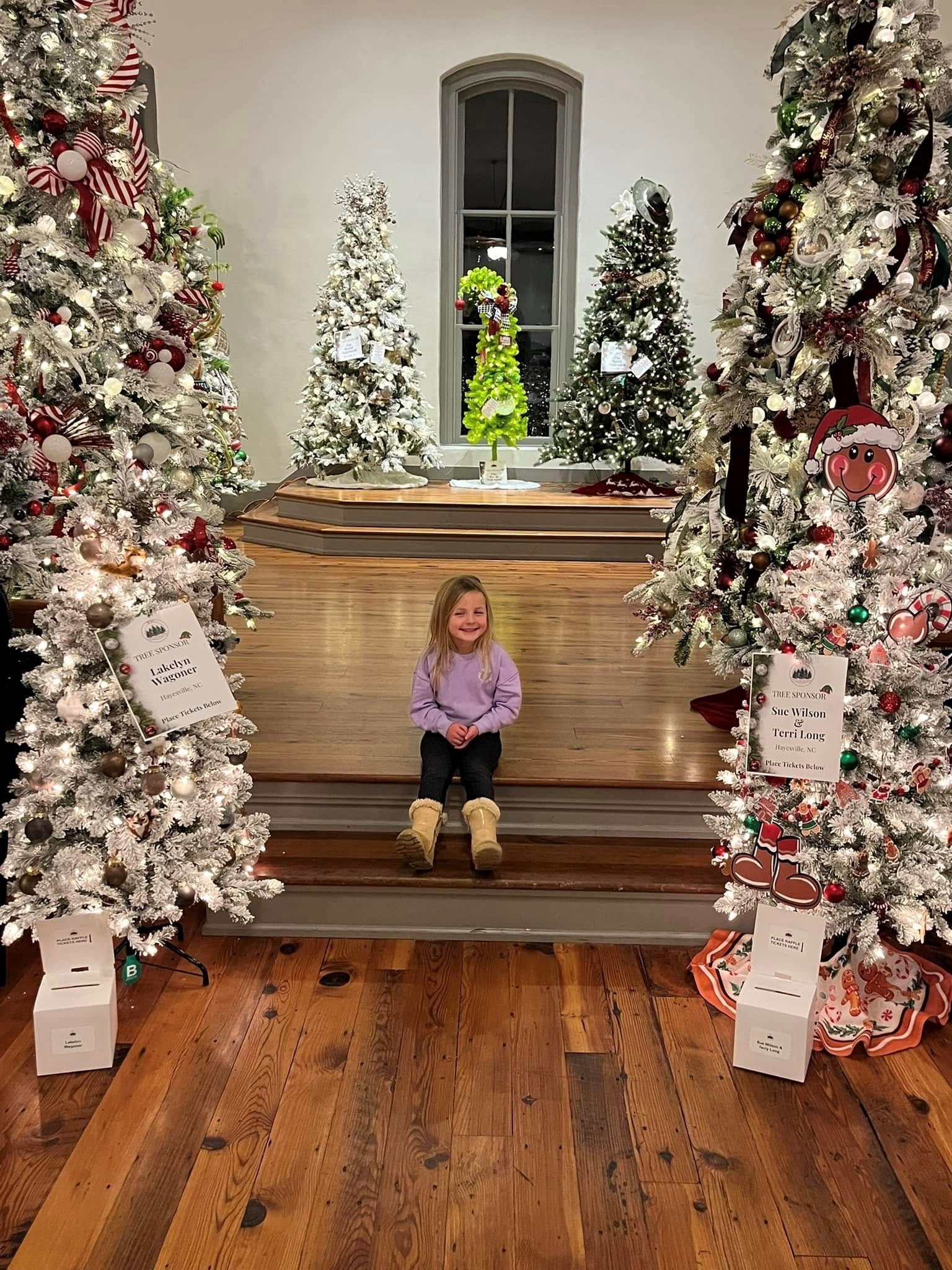 A magical moment among rows of beautifully decorated trees at the WNC Festival of Trees in Hayesville, North Carolina
